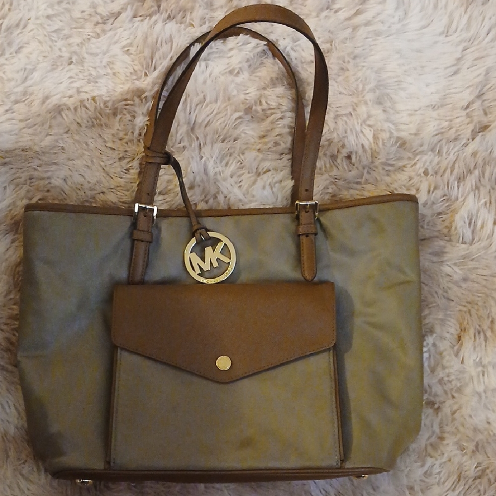 Michael Kors Olive and Brown Tote Bag